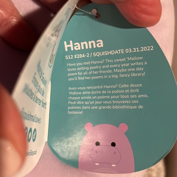 BNWT HANNA 🦛 Purple Hippo Original Squishmallows by Kelly Toy ☆》NWT《☆ 12 inch - Picture 4 of 6
